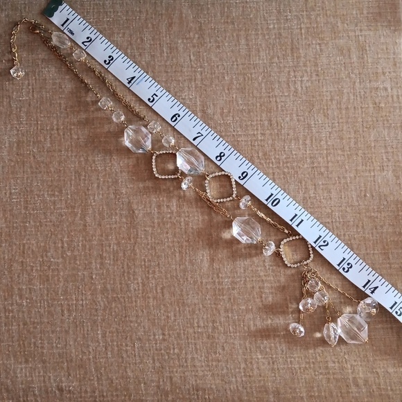 Gold Tone Three Strand Crystal Statement Necklace - Picture 2 of 6